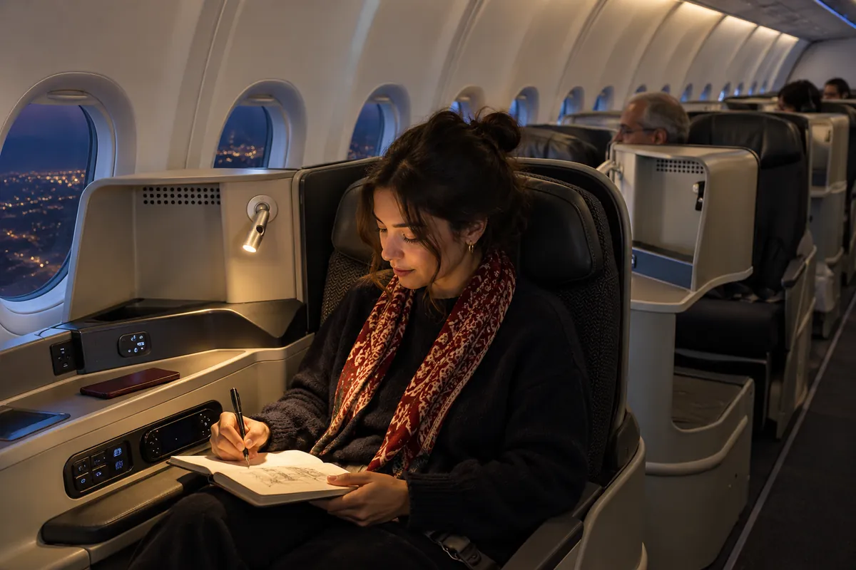Passagère lisant dans son siège Affaires